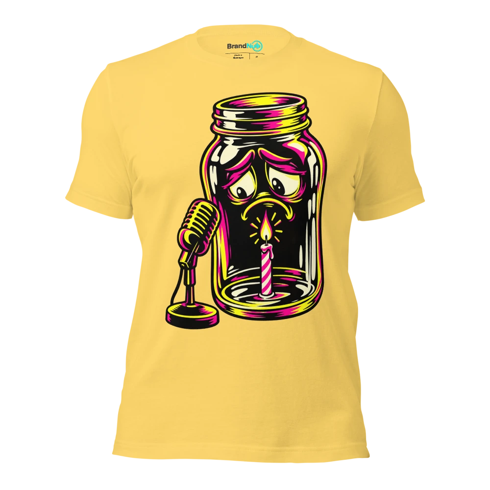 THE BUSKING JAR CONTAINS A BIRTHDAY CANDLE T Shirt Yellow Front