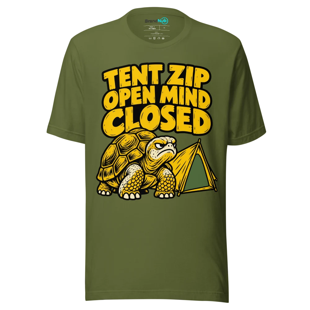 TENT ZIP OPEN MIND CLOSED T Shirt Olive Front