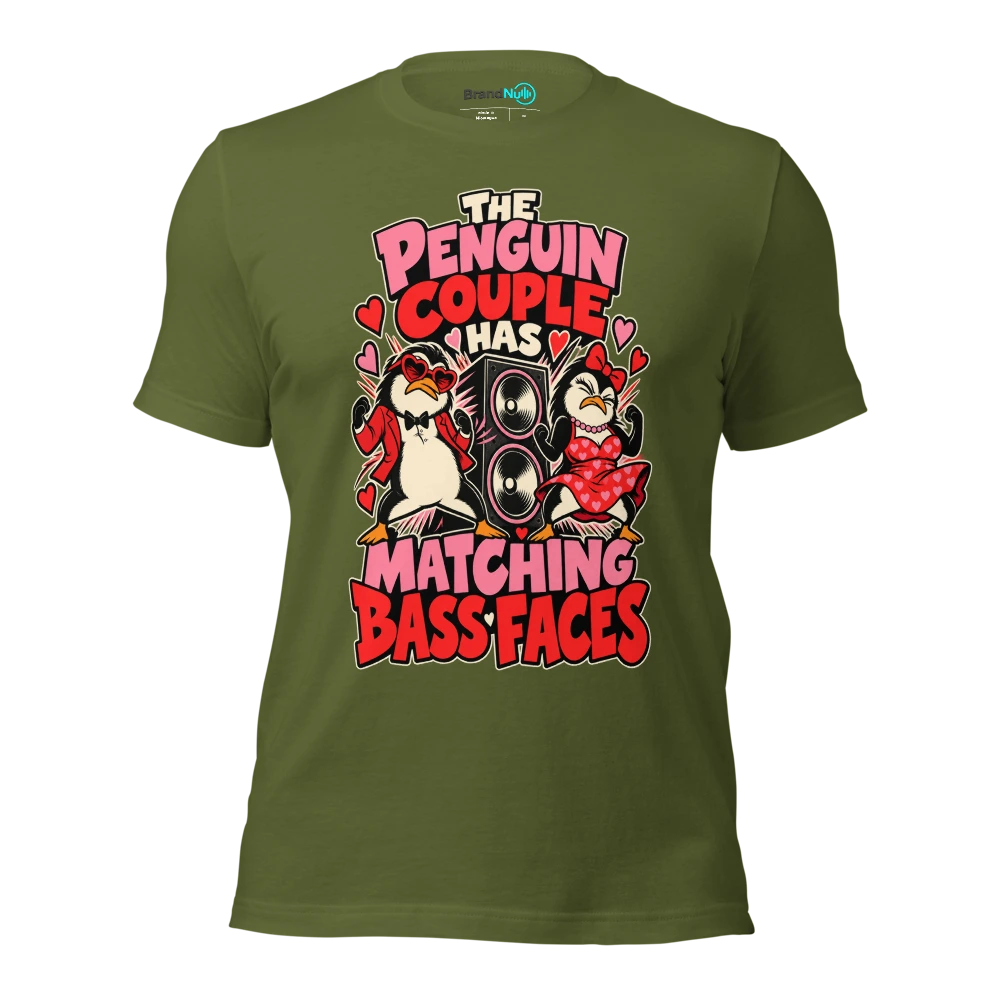 THE PENGUIN COUPLE HAS MATCHING BASS FACES T Shirt Olive Front
