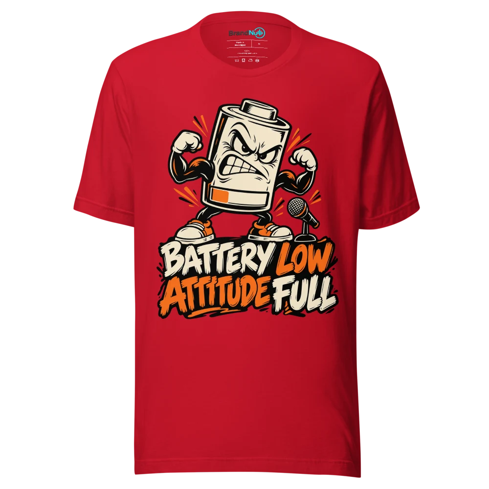 BATTERY LOW ATTITUDE FULL T Shirt Red Front