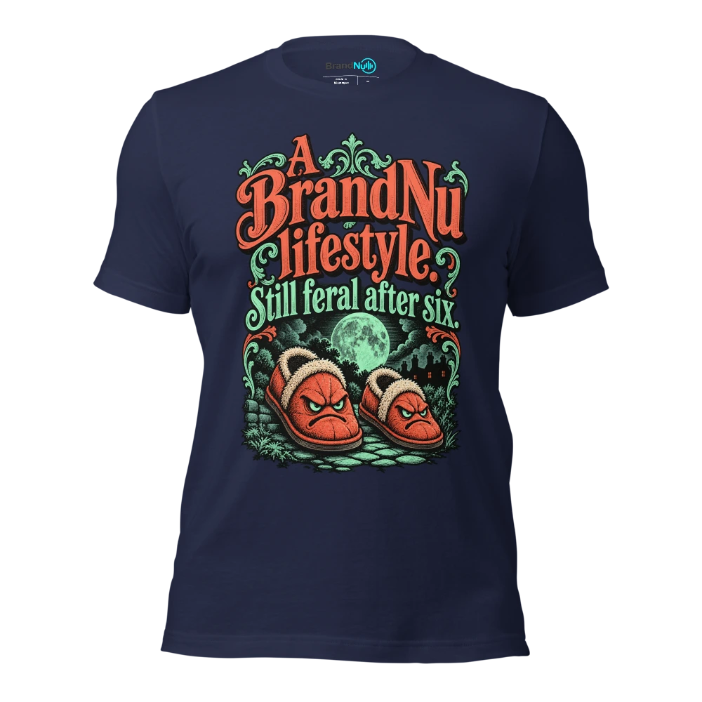 A BrandNu lifestyle. Still feral after six T Shirt Navy Front