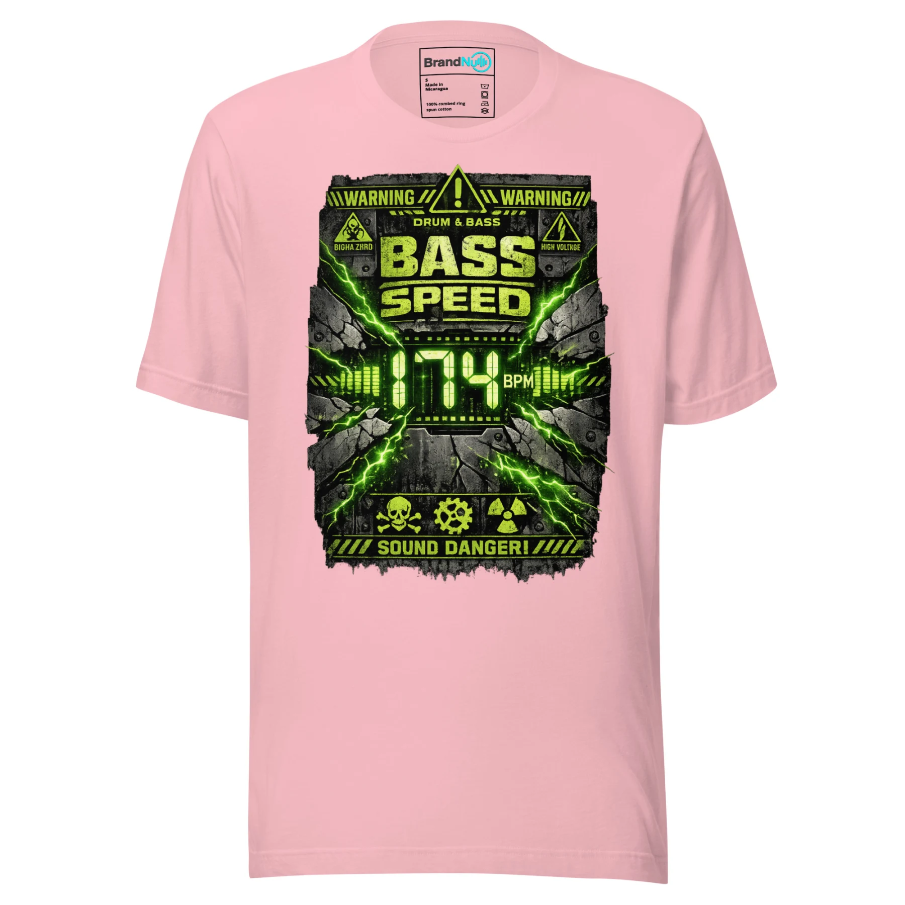 Bass Speed Warning Drum and Bass T Shirt DnB Hazard Rave Graphic Green Screen
