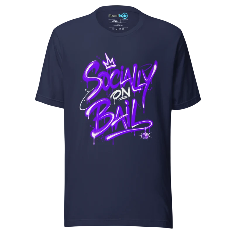 BrandNu Socially on Bail – Rave Slogan T-Shirt - Navy