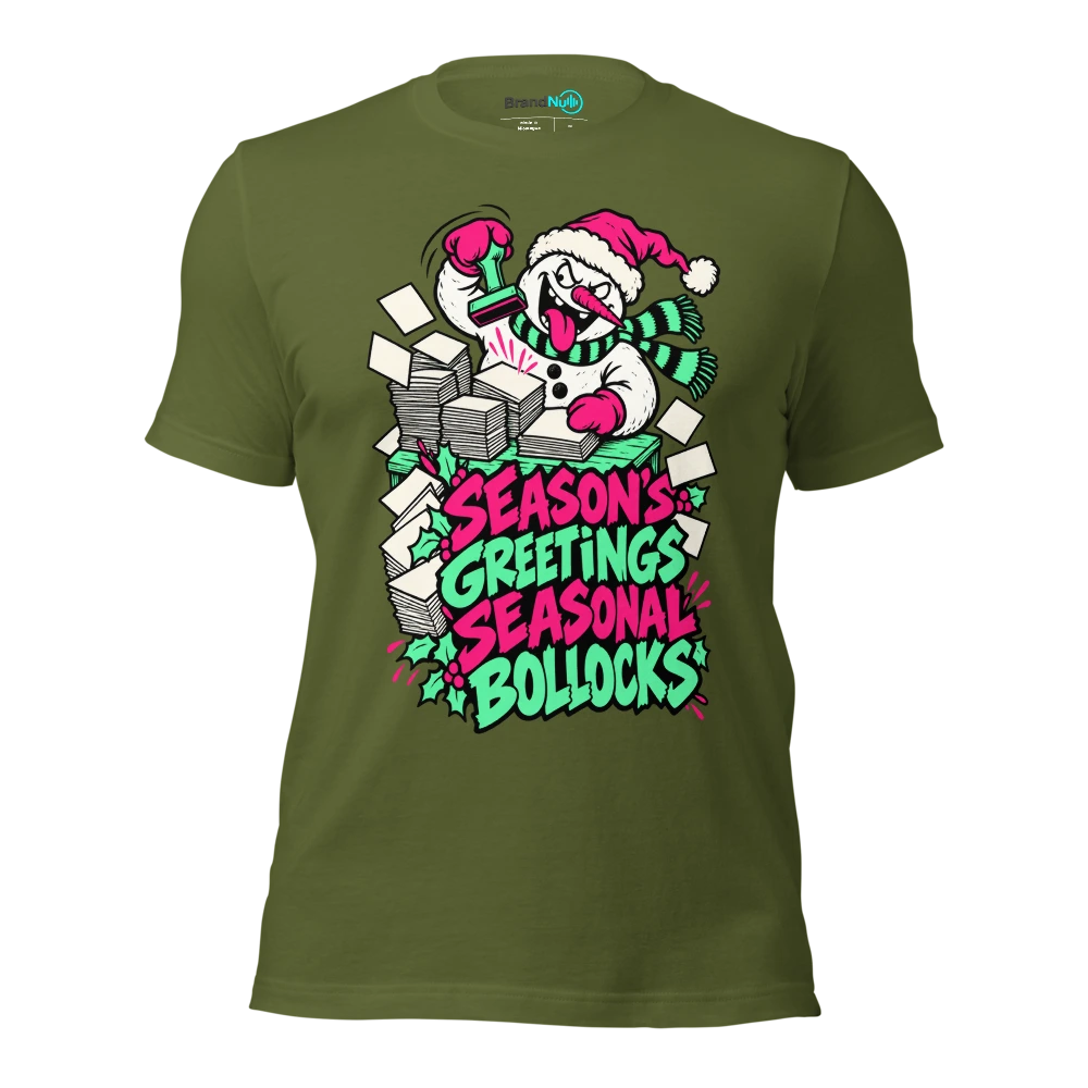 SEASON'S GREETINGS SEASONAL BOLLOCKS T Shirt Olive Front