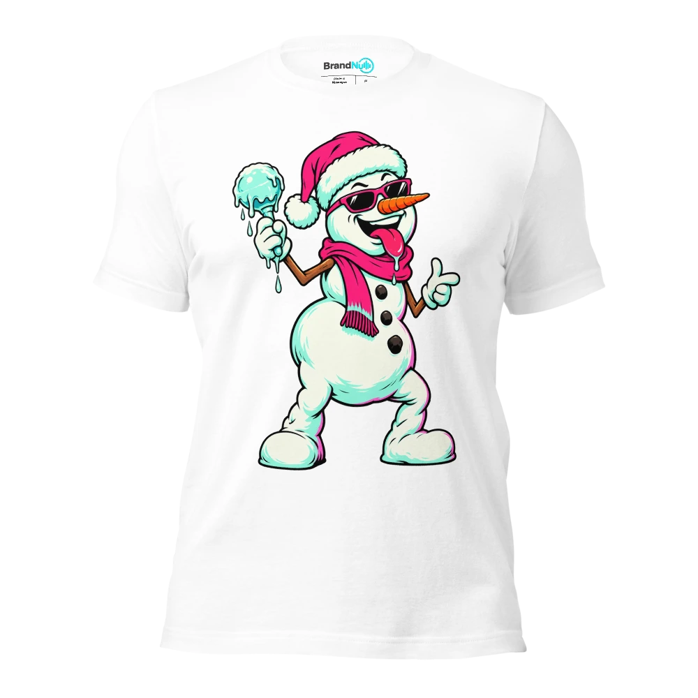 Snowman holding a single melting ice maraca T Shirt White Front