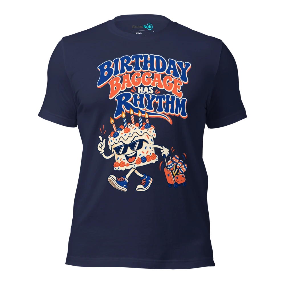 BIRTHDAY BAGGAGE HAS RHYTHM T Shirt Navy Front