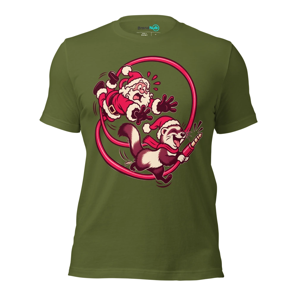THE FESTIVE FERRET HAS STOLEN THE AUX T Shirt Olive Front