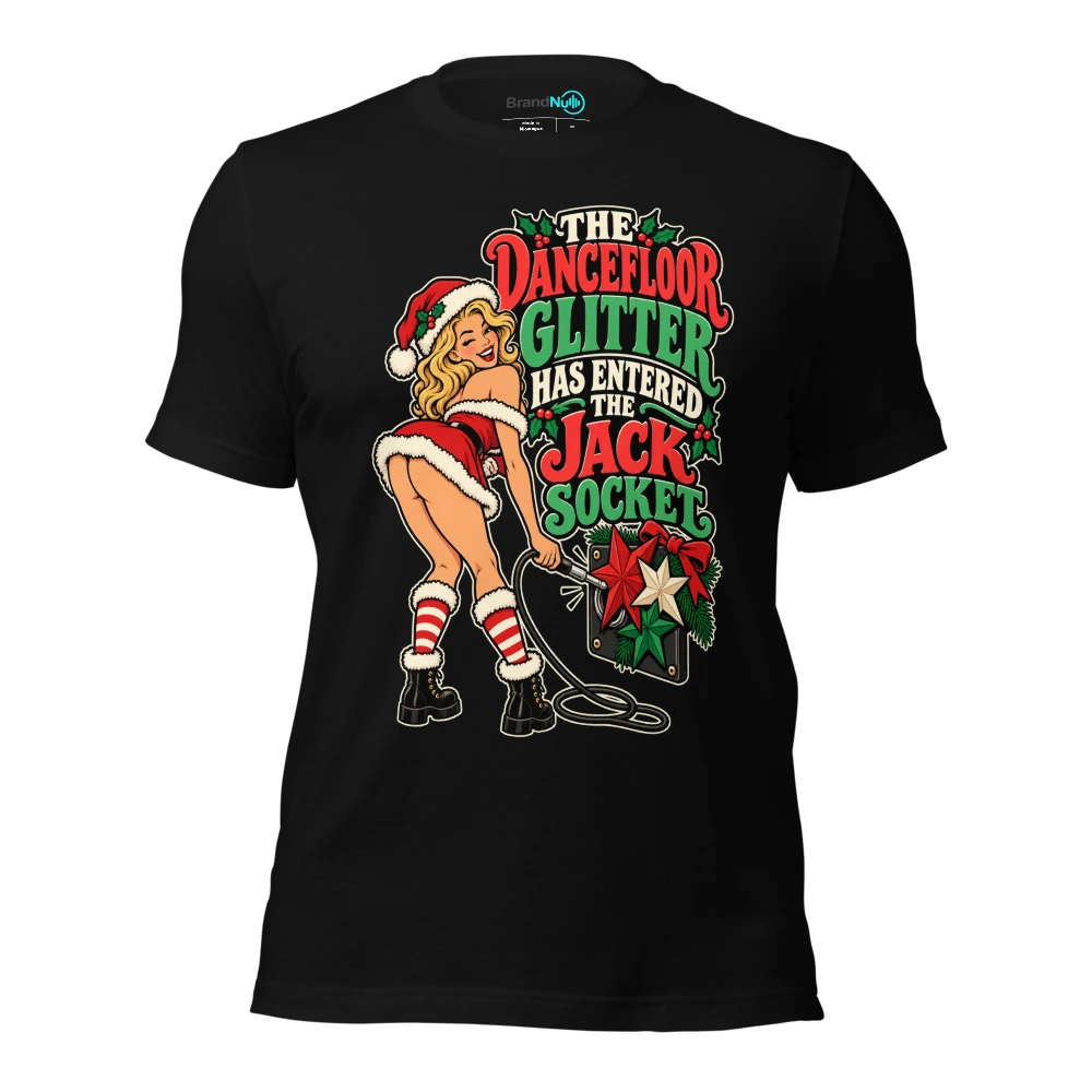 THE DANCEFLOOR GLITTER HAS ENTERED THE JACK SOCKET T Shirt Black Front