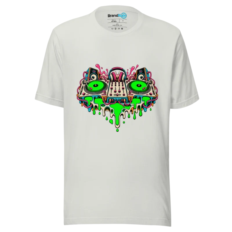 Melting Decks – DJ Graphic T Shirt Silver