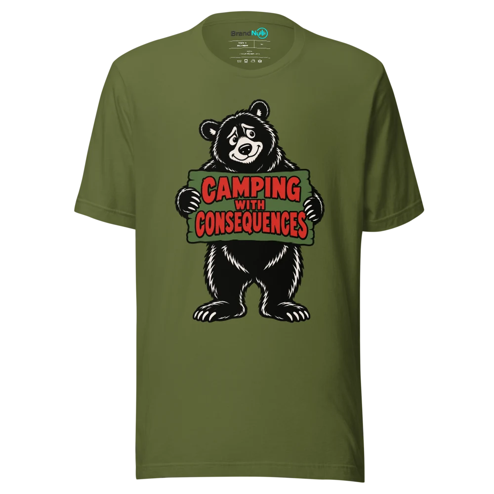 CAMPING WITH CONSEQUENCES T Shirt Olive Front