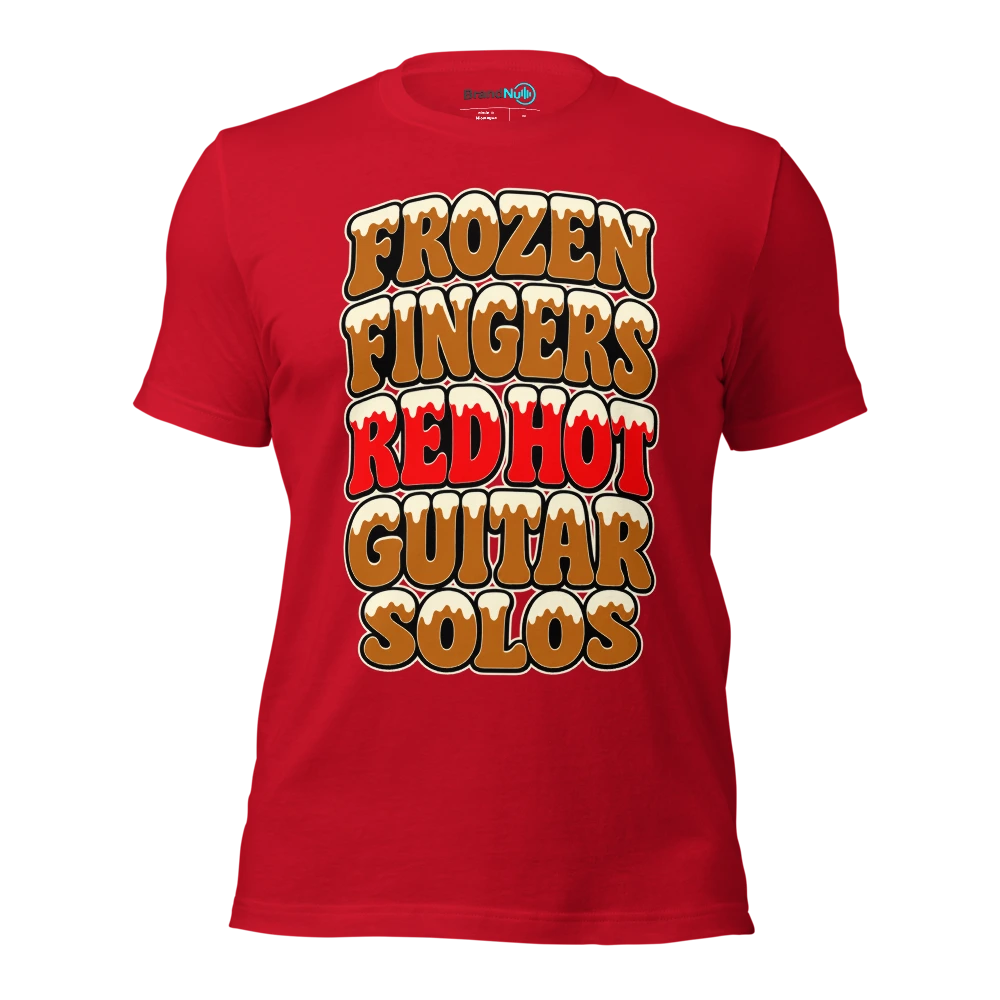 FROZEN FINGERS RED HOT GUITAR SOLOS T Shirt Red Front