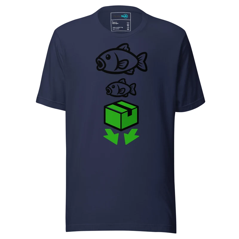 Big Fish Small Fish Cardboard Box T Shirt – UK Rave Move - Navy
