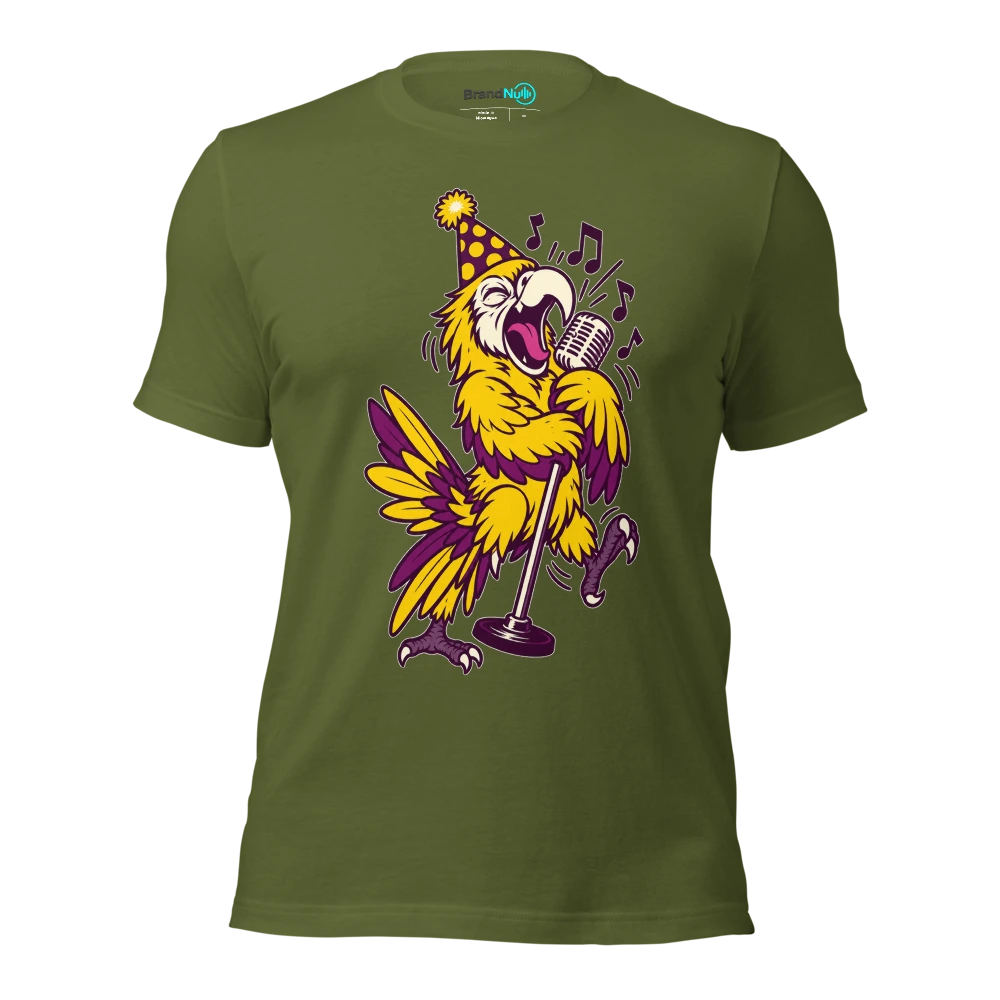 THE BIRTHDAY PARROT HAS LEARNED ONLY THE CHORUS T Shirt Olive Front