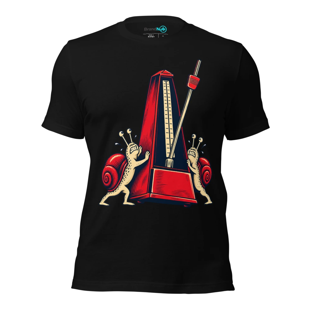 Two snails pushing one enormous metronome together T-SHIRT