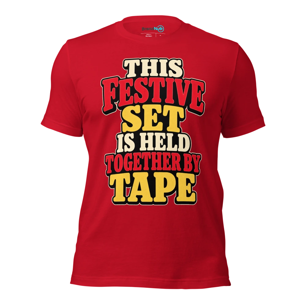THIS FESTIVE SET IS HELD TOGETHER BY TAPE T Shirt Red Front