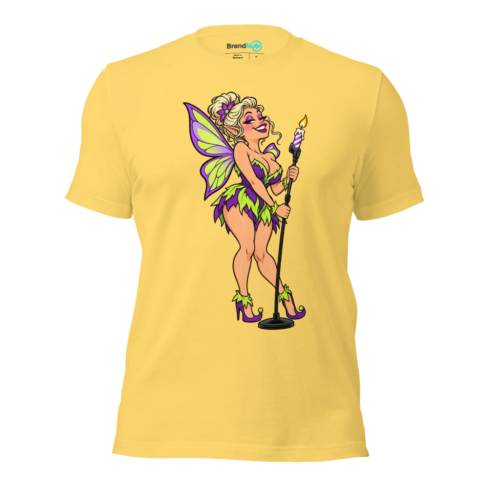 THE CAKE FAIRY HAS GIFT WRAPPED THE WRONG MIC T Shirt Yellow Front