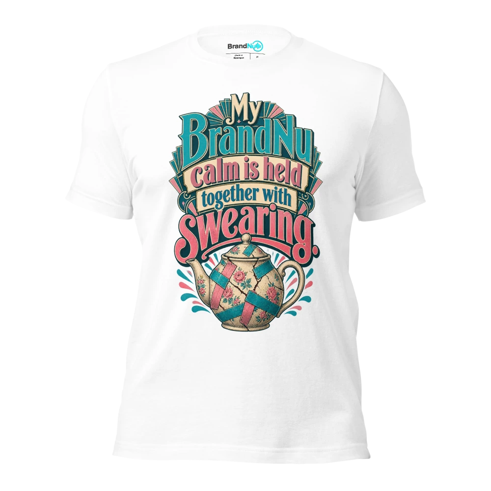 My BrandNu calm is held together with swearing T Shirt White Front