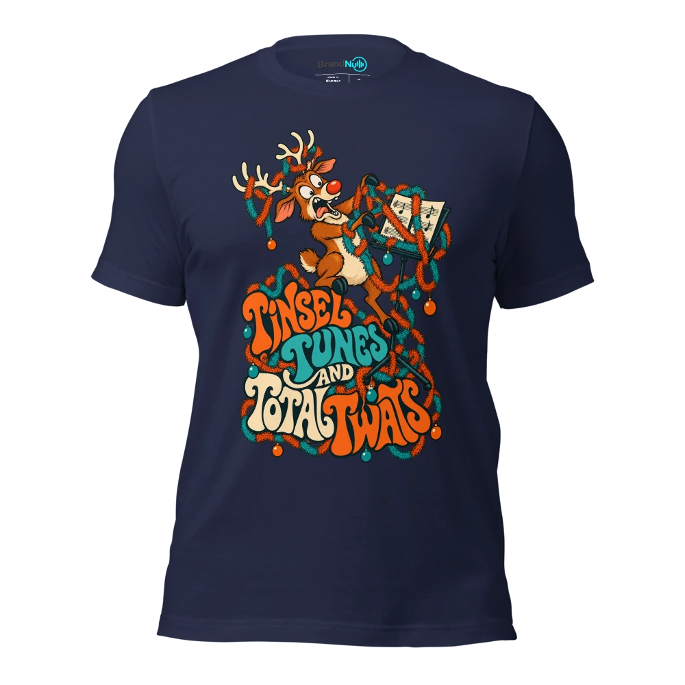 TINSEL TUNES AND TOTAL TWATS T Shirt Navy Front