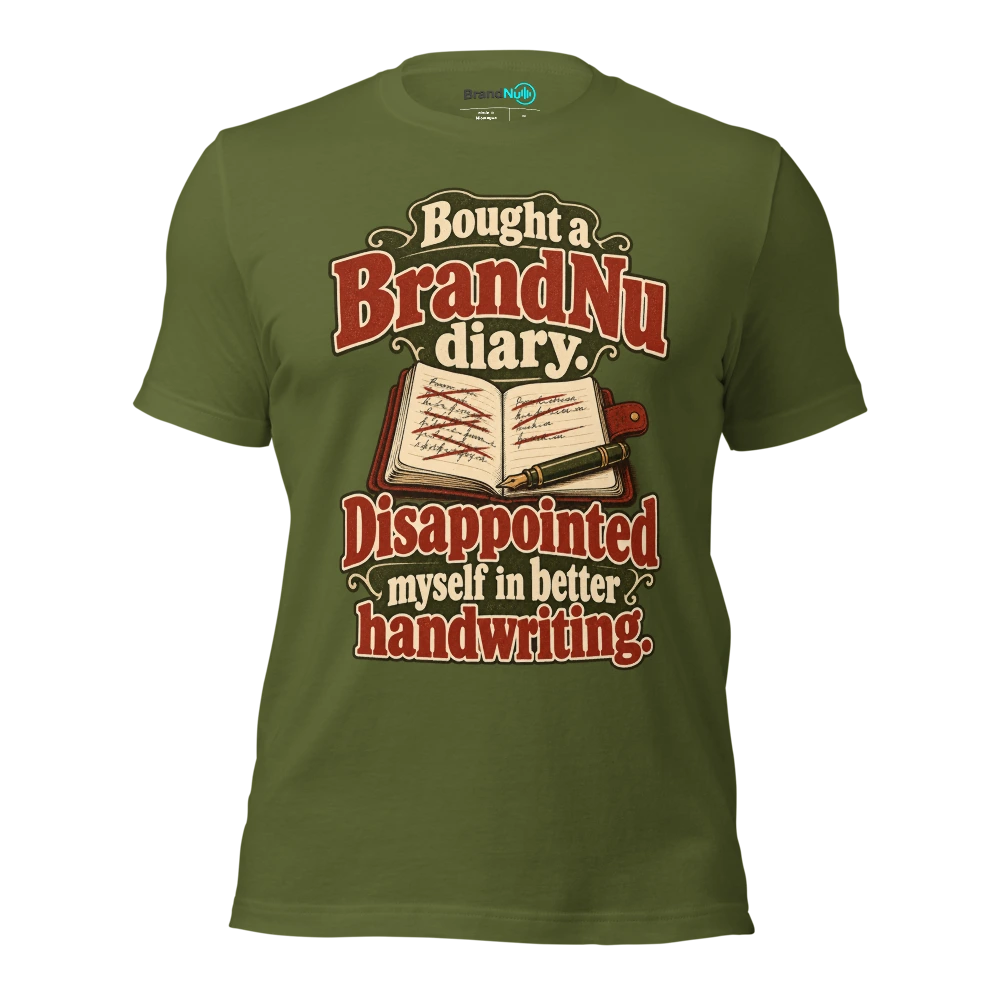 Bought a BrandNu diary. Disappointed myself in better handwriting T Shirt Olive Front