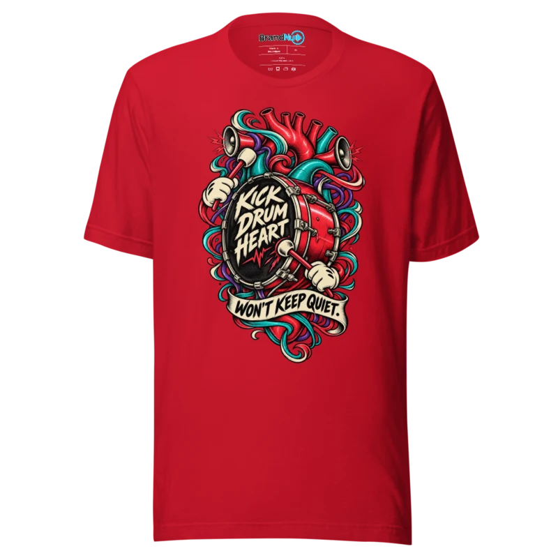 BrandNu Kick Drum Heart Won'T Keep Quiet T-Shirt - Red - Front