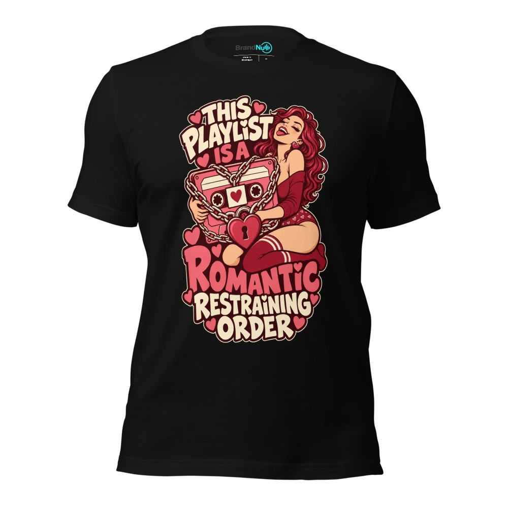 THIS PLAYLIST IS A ROMANTIC RESTRAINING ORDER T Shirt Black Front