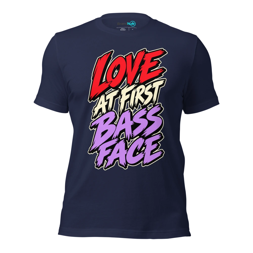 LOVE AT FIRST BASS FACE T Shirt Navy Front