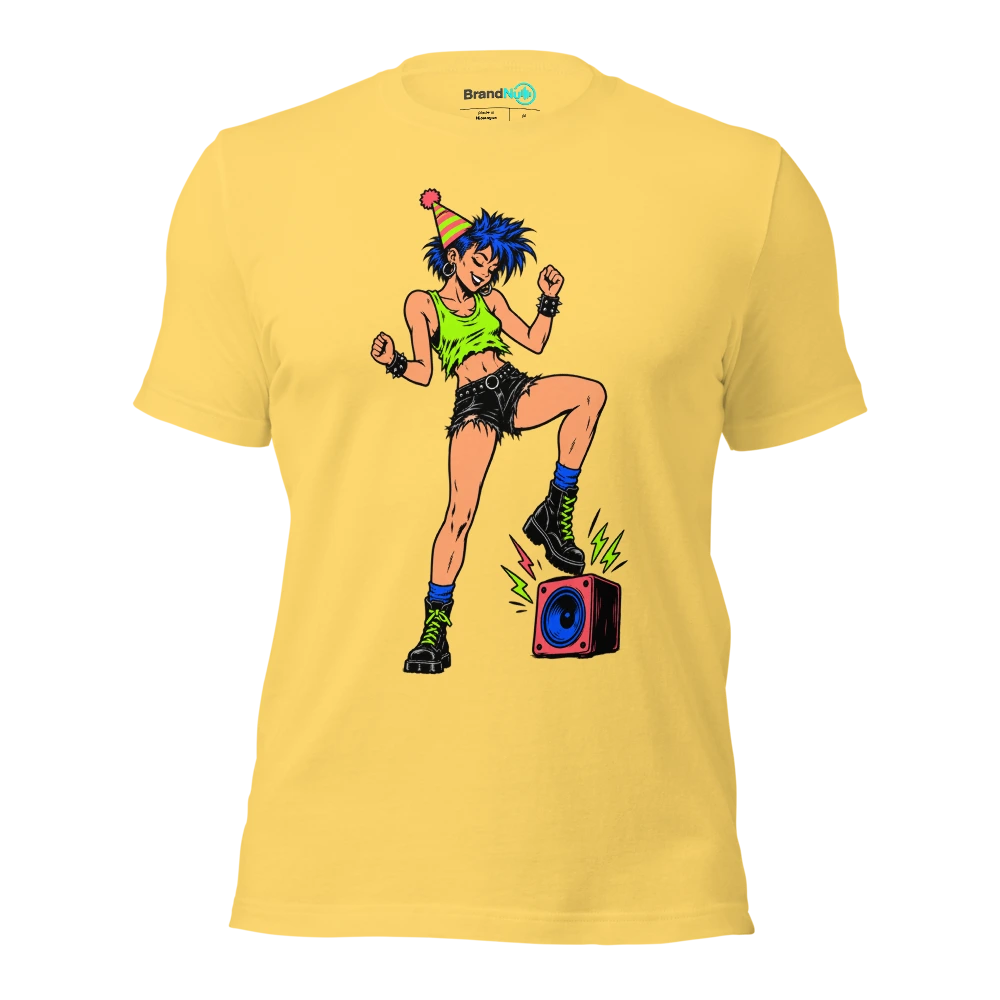 MY DANCEFLOOR EXPERIENCE NOW INCLUDES STRETCHING T Shirt Yellow Front