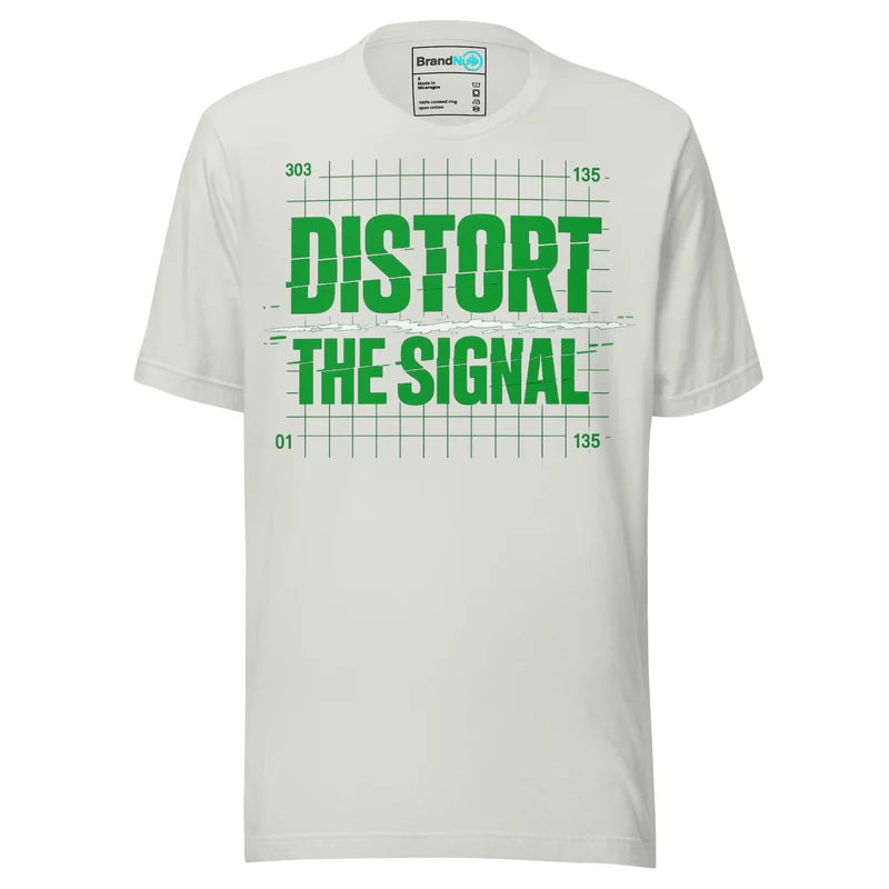 Distort The Signal Techno T Shirt Underground Rave Statement - Silver