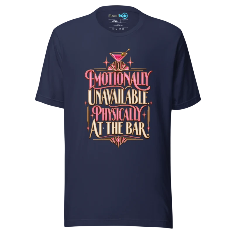 Emotionally Unavailable. Physically At The Bar. T Shirt - Navy