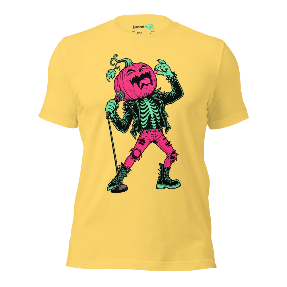 Pumpkin singer eating a very small throat lozenge T Shirt Yellow Front