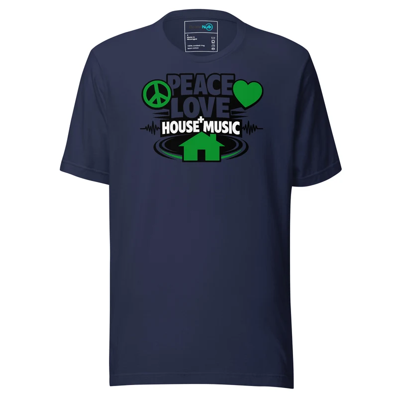 Peace Love House Music T Shirt – Classic Rave Statement - Navy