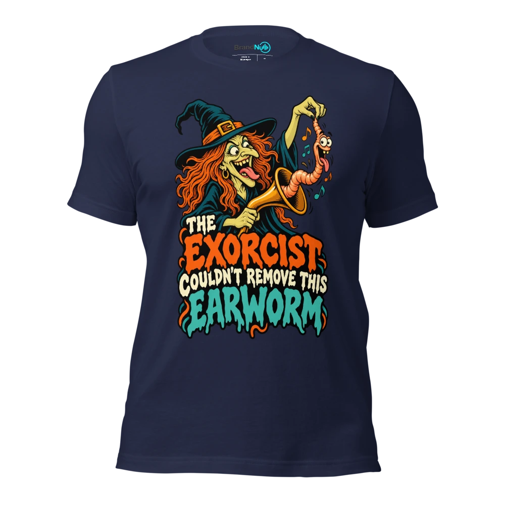 THE EXORCIST COULDN'T REMOVE THIS EARWORM T Shirt Navy Front