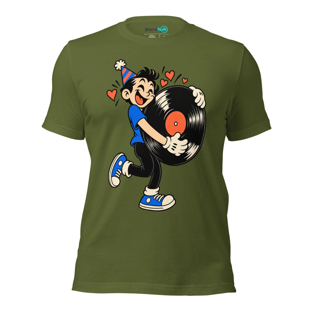 I REMEMBER WHEN THE RECORD NEEDED TWO HANDS T Shirt Olive Front