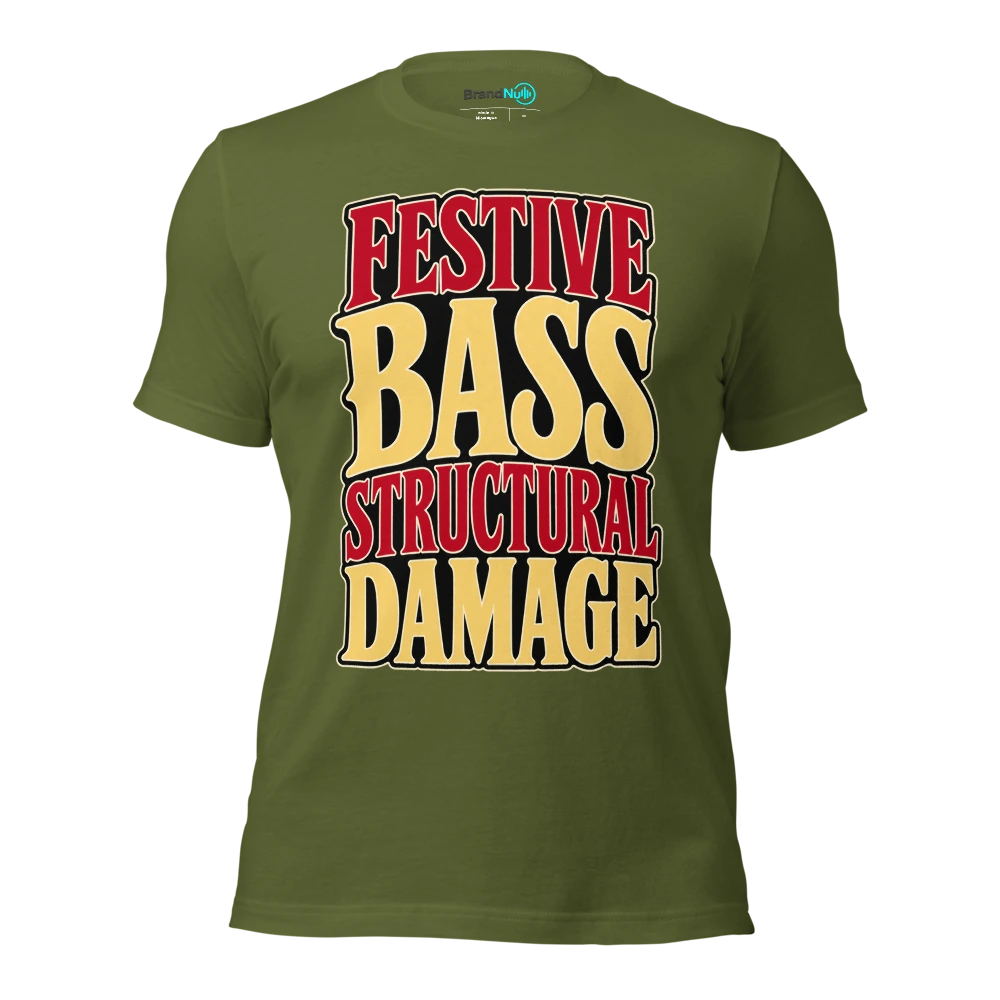 FESTIVE BASS STRUCTURAL DAMAGE T Shirt Olive Front