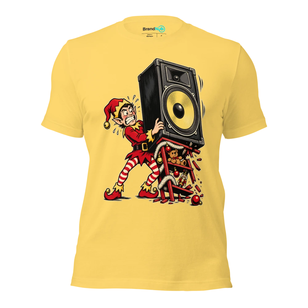 THE ELF SHELF IS A SPEAKER STAND T Shirt Yellow Front