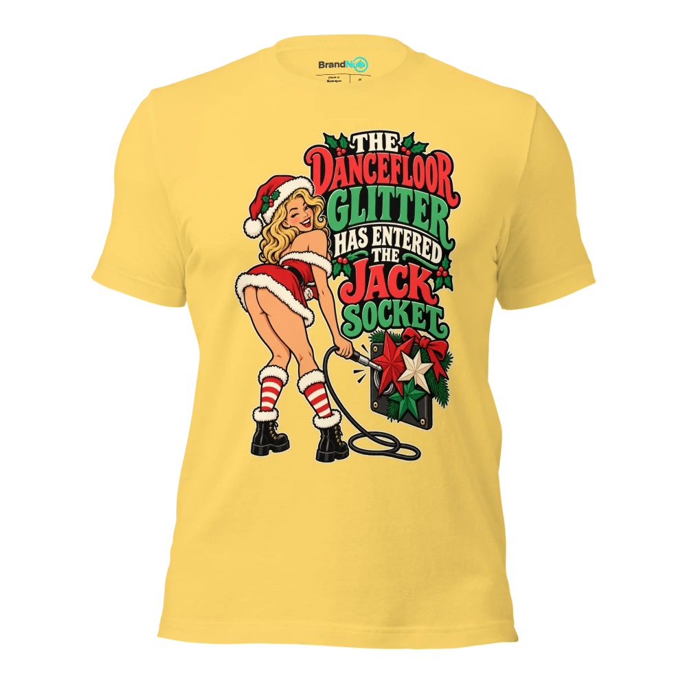 THE DANCEFLOOR GLITTER HAS ENTERED THE JACK SOCKET T Shirt Yellow Front