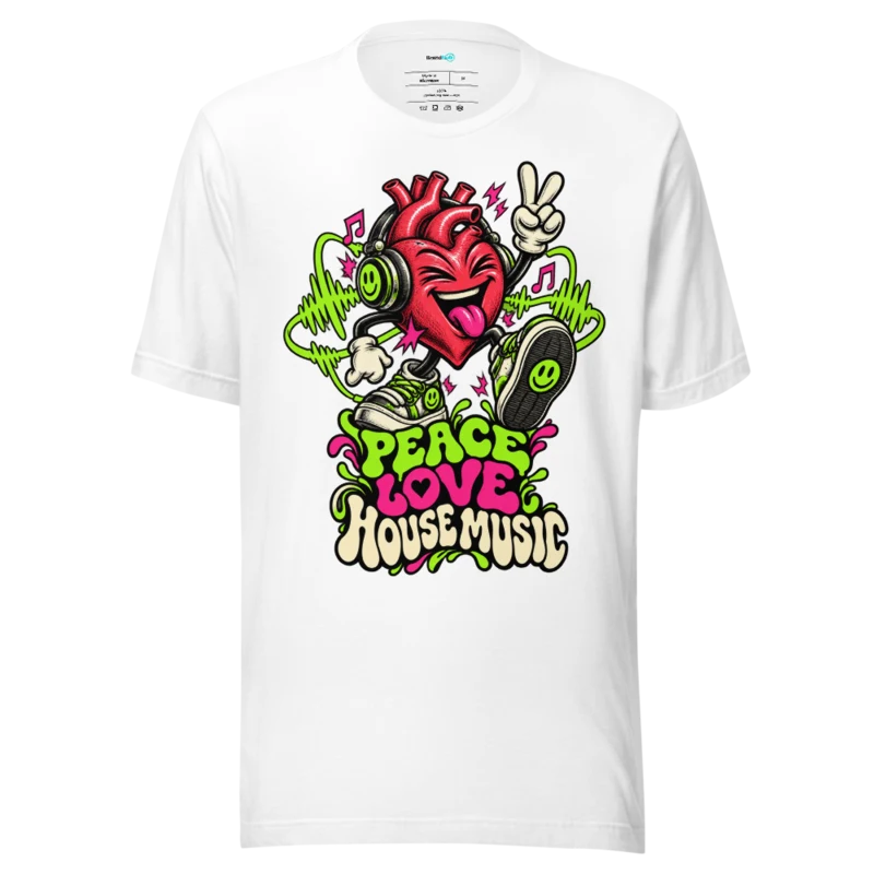 Peace Love House Music T Shirt – Classic Rave Statement - White