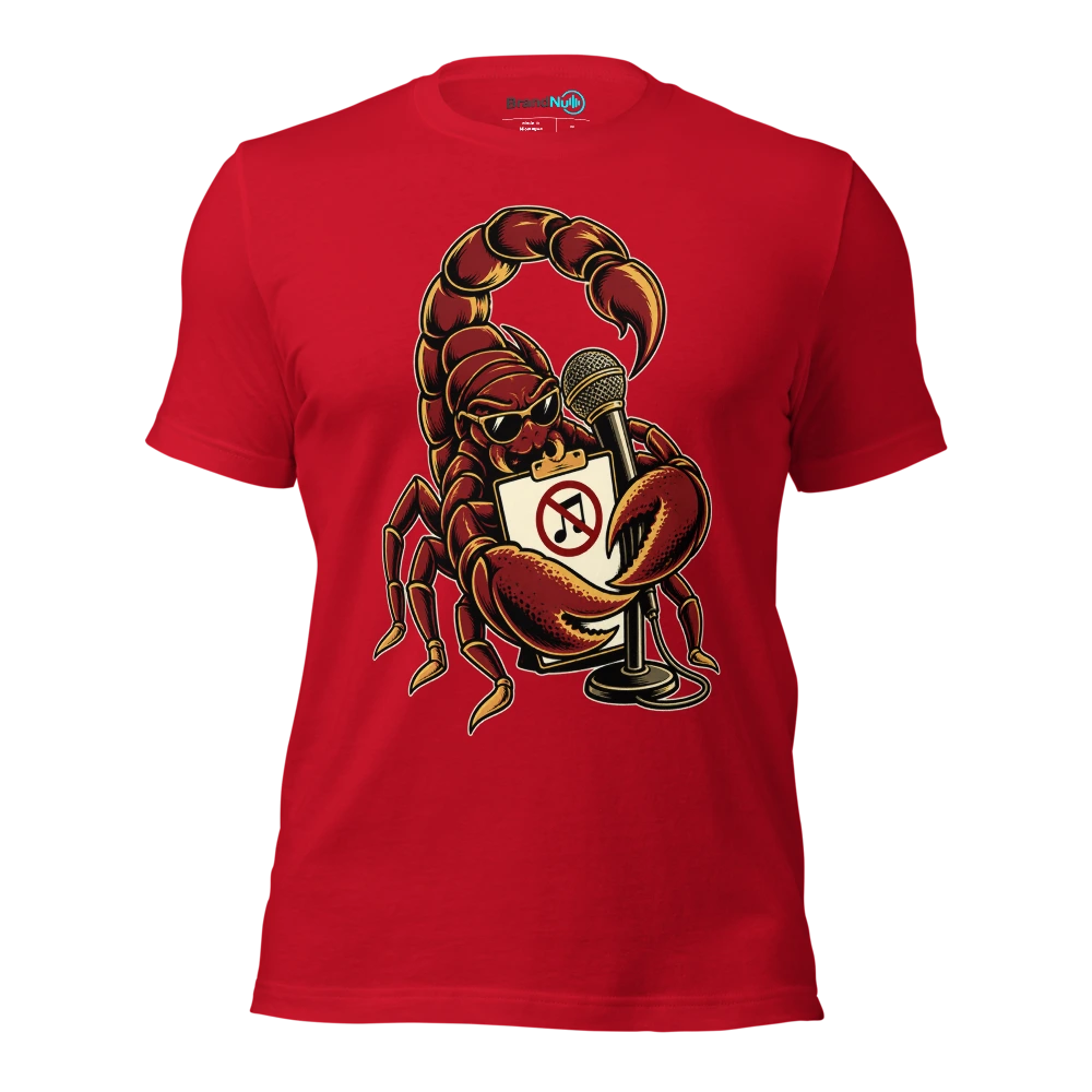 THE SCORPION HAS A STRICT NO REQUESTS RIDER T Shirt Red Front