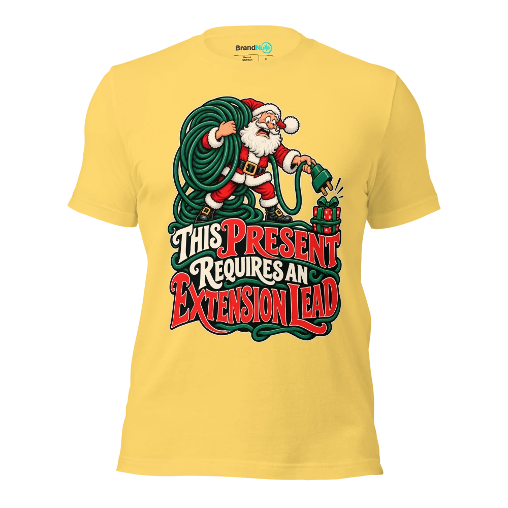 THIS PRESENT REQUIRES AN EXTENSION LEAD T Shirt Yellow Front