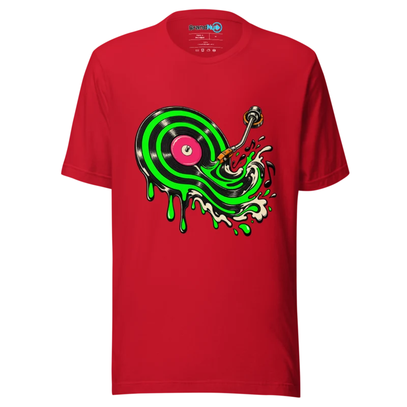 BrandNu Liquid Vinyl – Electronic Music Graphic T-Shirt - Red