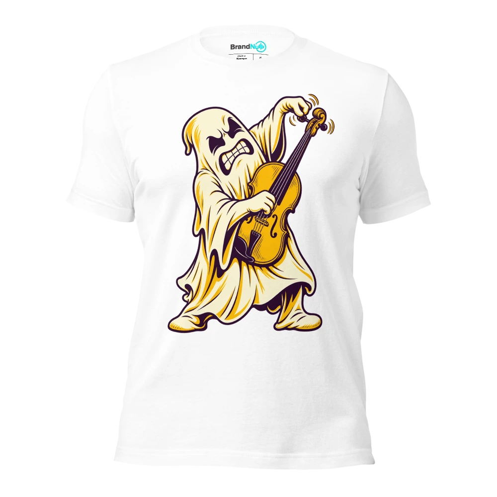 Ghost struggling to turn a squeaky violin peg T Shirt White Front