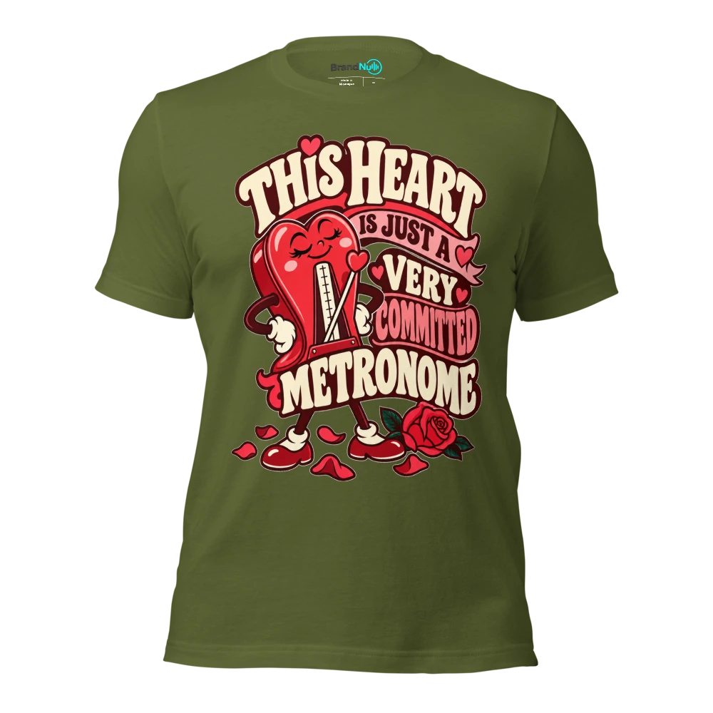 THIS HEART IS JUST A VERY COMMITTED METRONOME T Shirt Olive Front