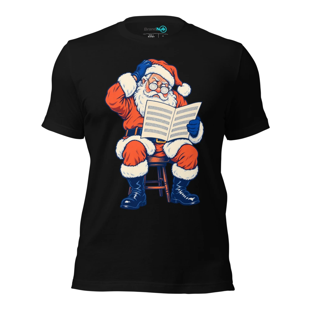 Santa reading blank sheet music through frosted glasses T-SHIRT