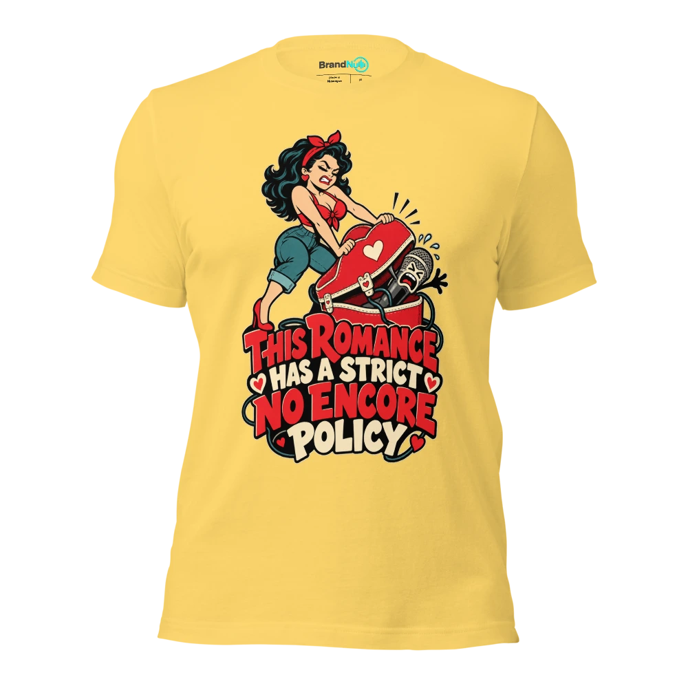 THIS ROMANCE HAS A STRICT NO ENCORE POLICY T Shirt Yellow Front