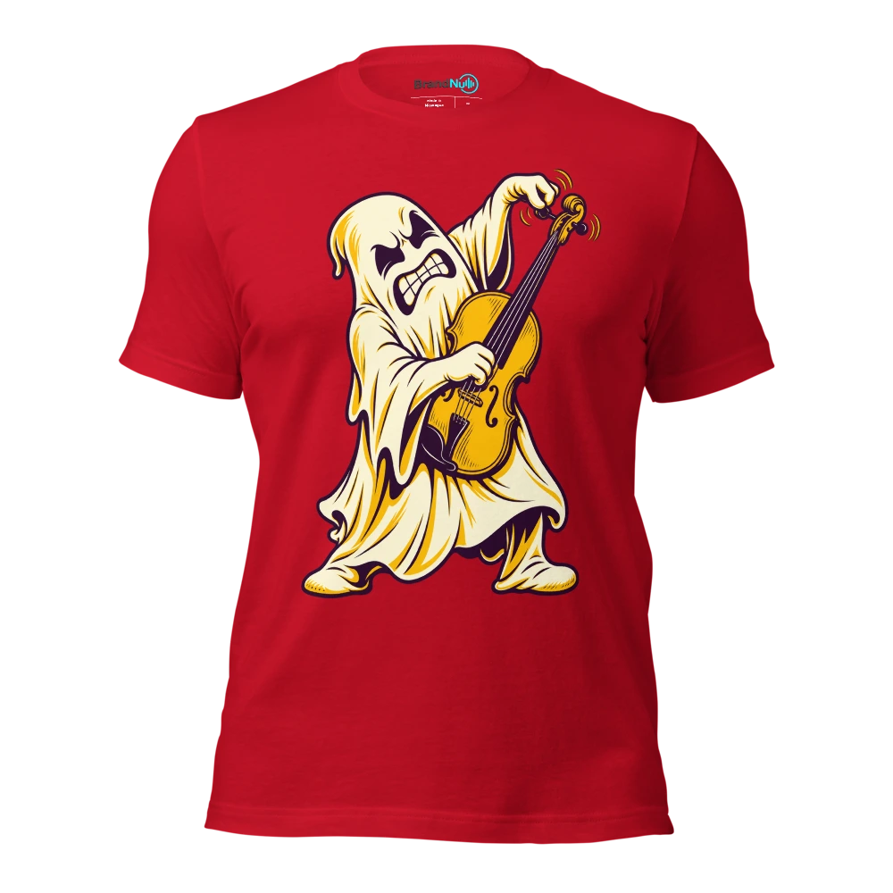 Ghost struggling to turn a squeaky violin peg T Shirt Red Front