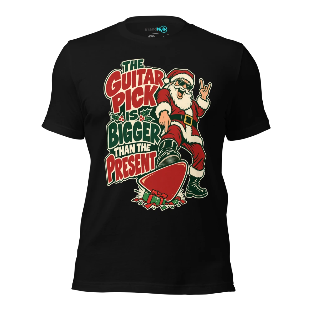 THE GUITAR PICK IS BIGGER THAN THE PRESENT T Shirt Black Front
