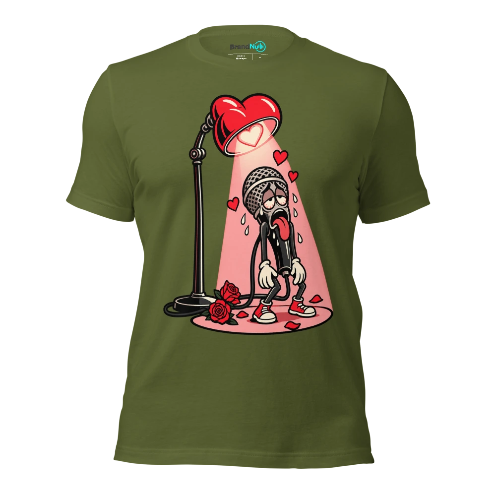 THE ROMANTIC SPOTLIGHT IS AN UNPAID OVERTIME LAMP T Shirt Olive Front