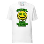 Official Sleep Prevention Officer – Yellow Dripping Smiley with Green Text Rave T-Shirt