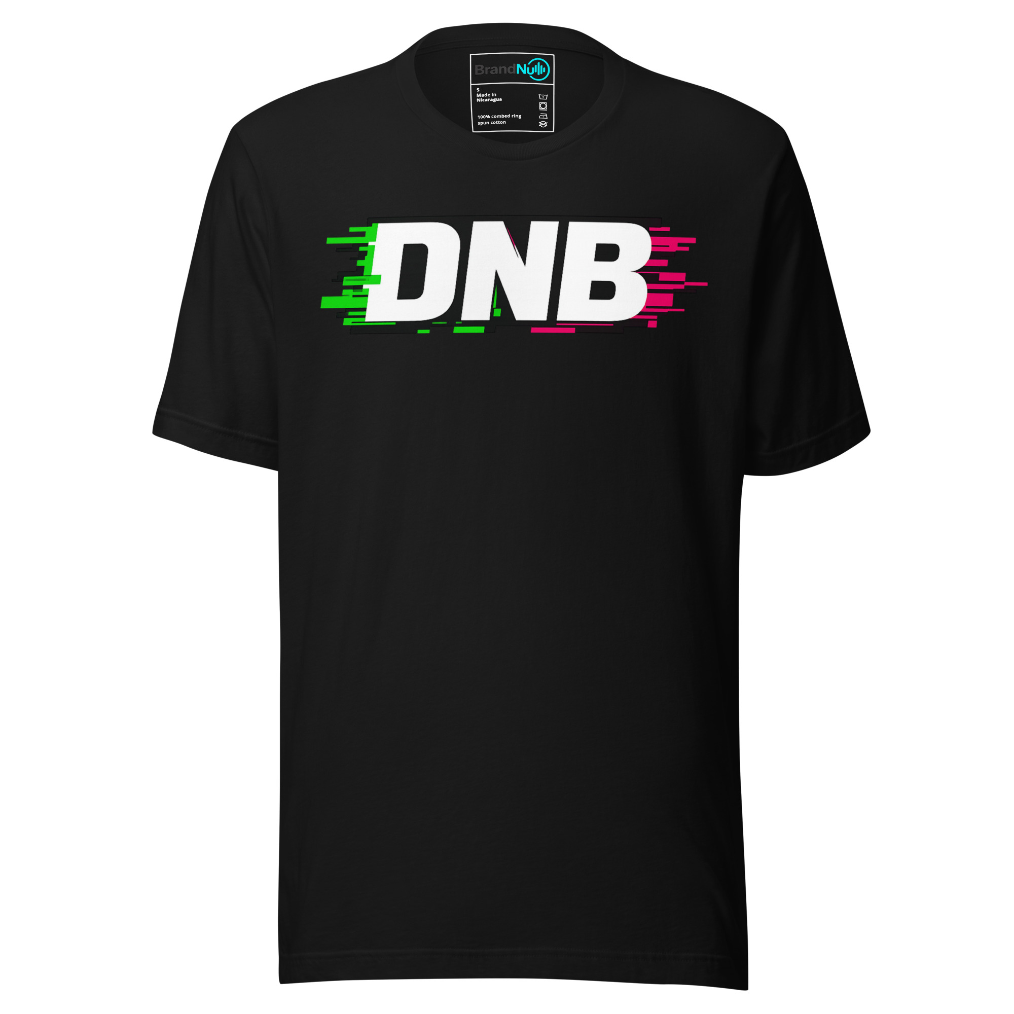 unisex-staple-t-shirt-black-front-69ba0b3e58434.jpg Glitch Fade Drum and Bass T Shirt DnB Digital Logo Green Screen - Image 1