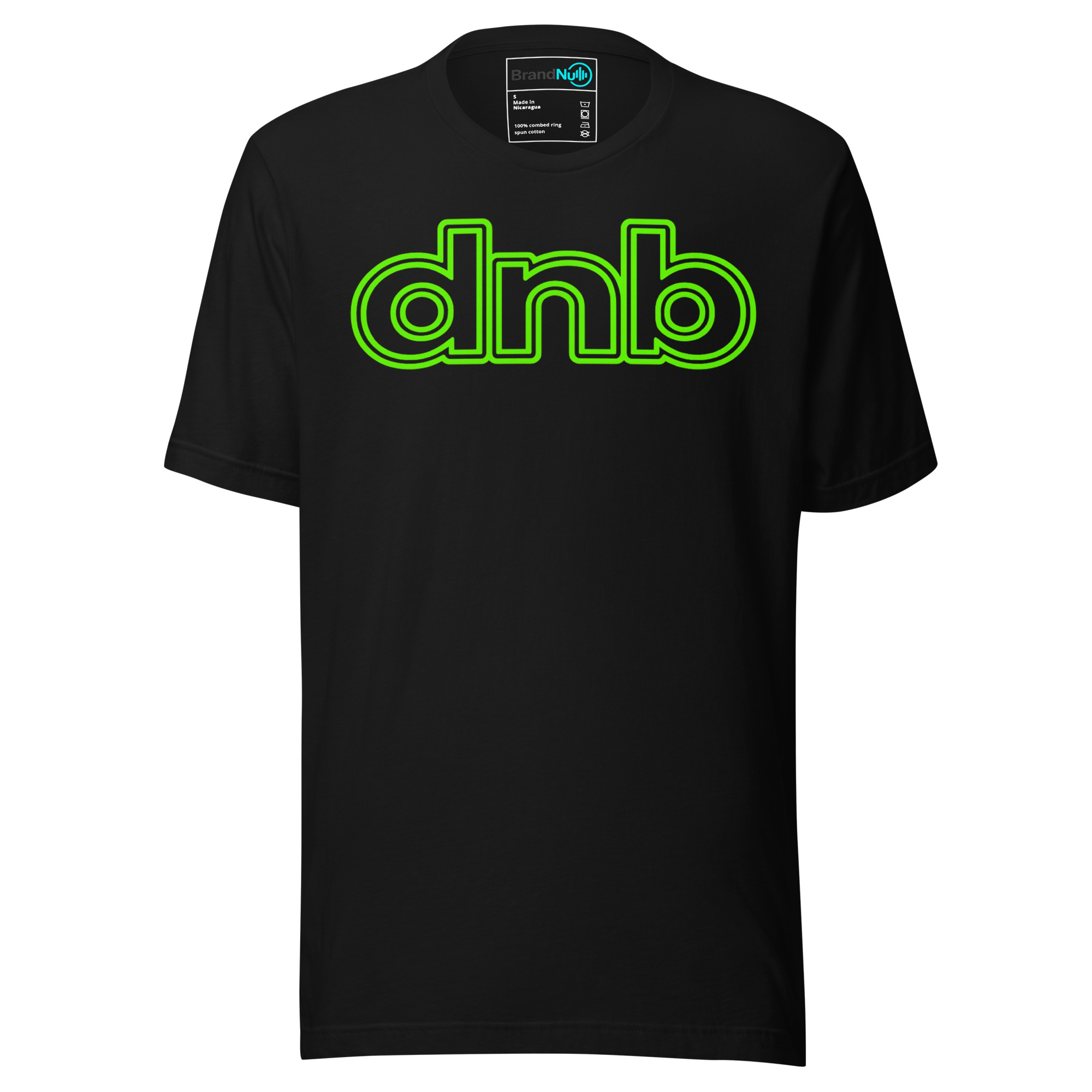 unisex-staple-t-shirt-black-front-69ba0c7544373.jpg Neon Outline Drum and Bass T Shirt DnB Minimal Logo Green Screen - Image 1